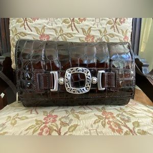 Brighton metallic brown faux reptile print crossbody purse.